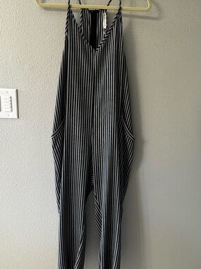 Striped Black and White V-Neck Women’s Romper Jumpsuit